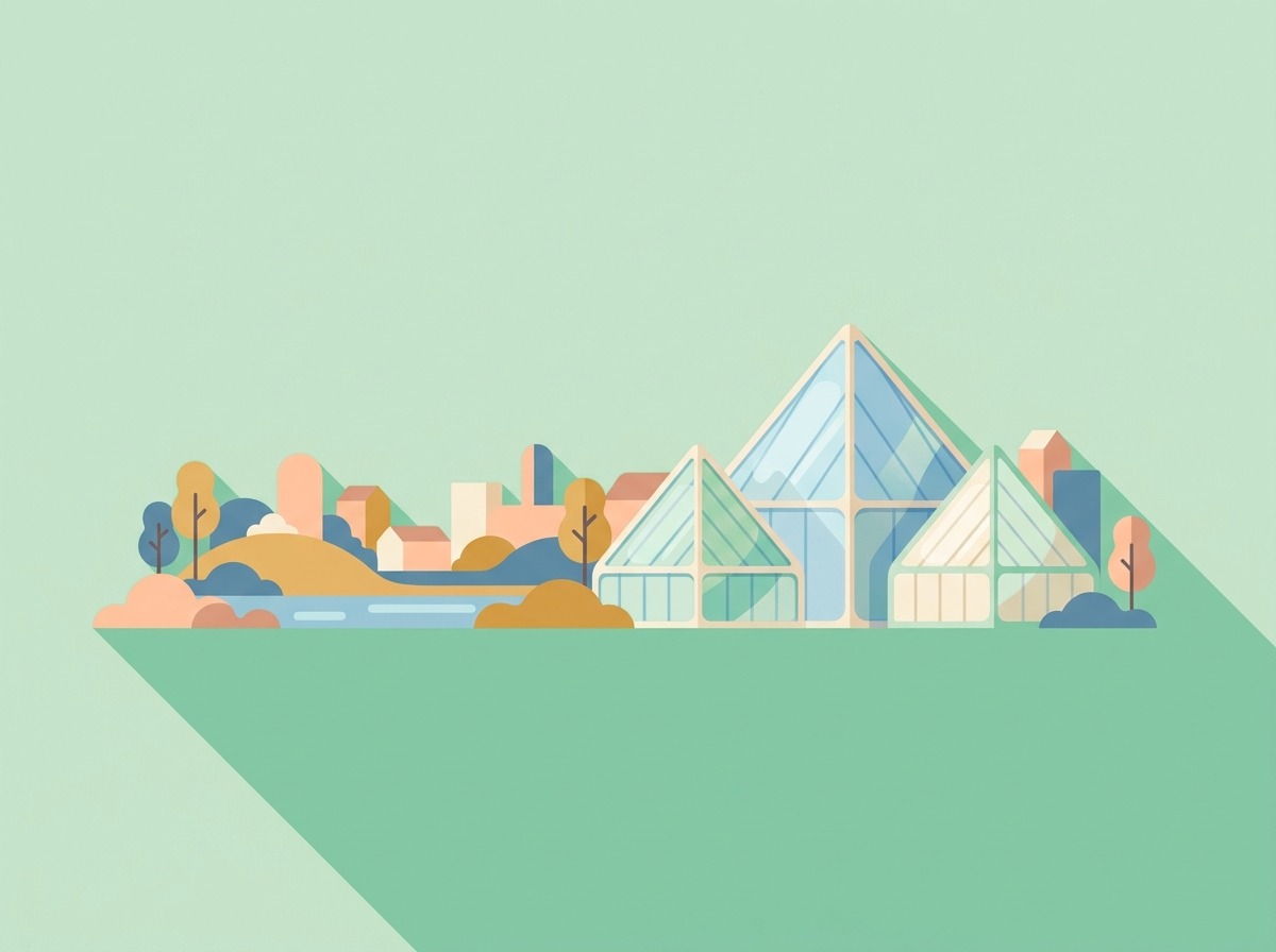 Glass pyramid conservatories, Edmonton, illustrated