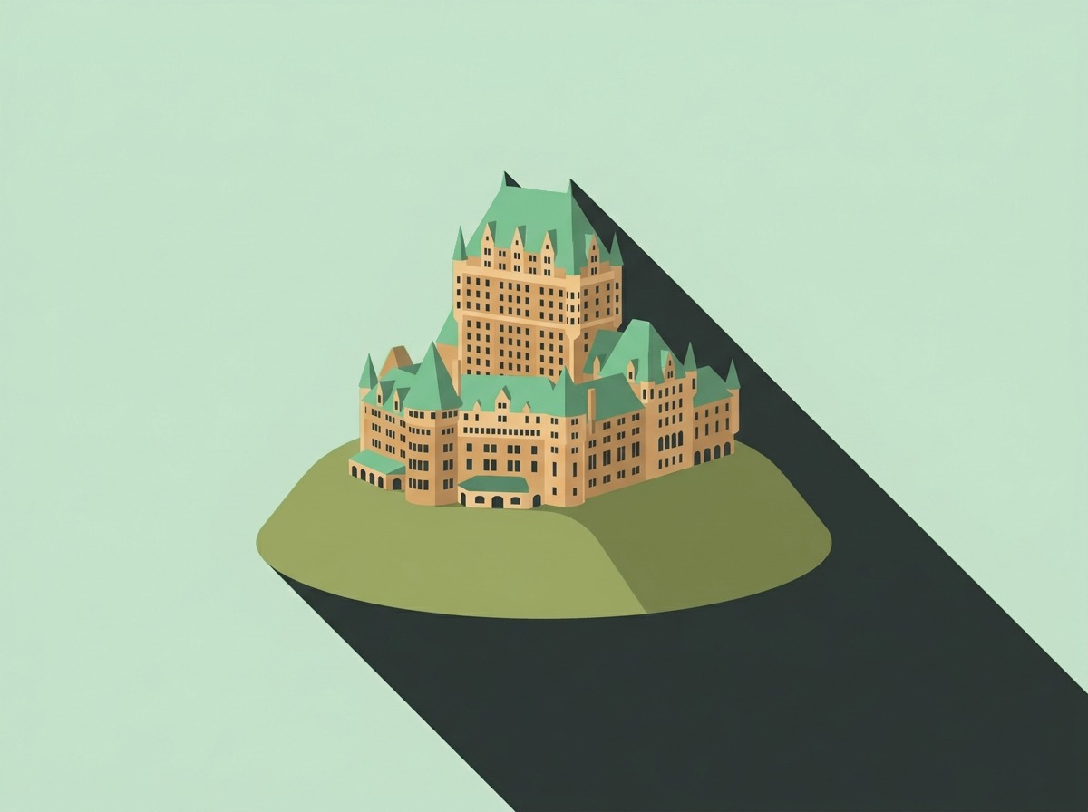 A castle hotel with copper turrets, Quebec City, illustrated