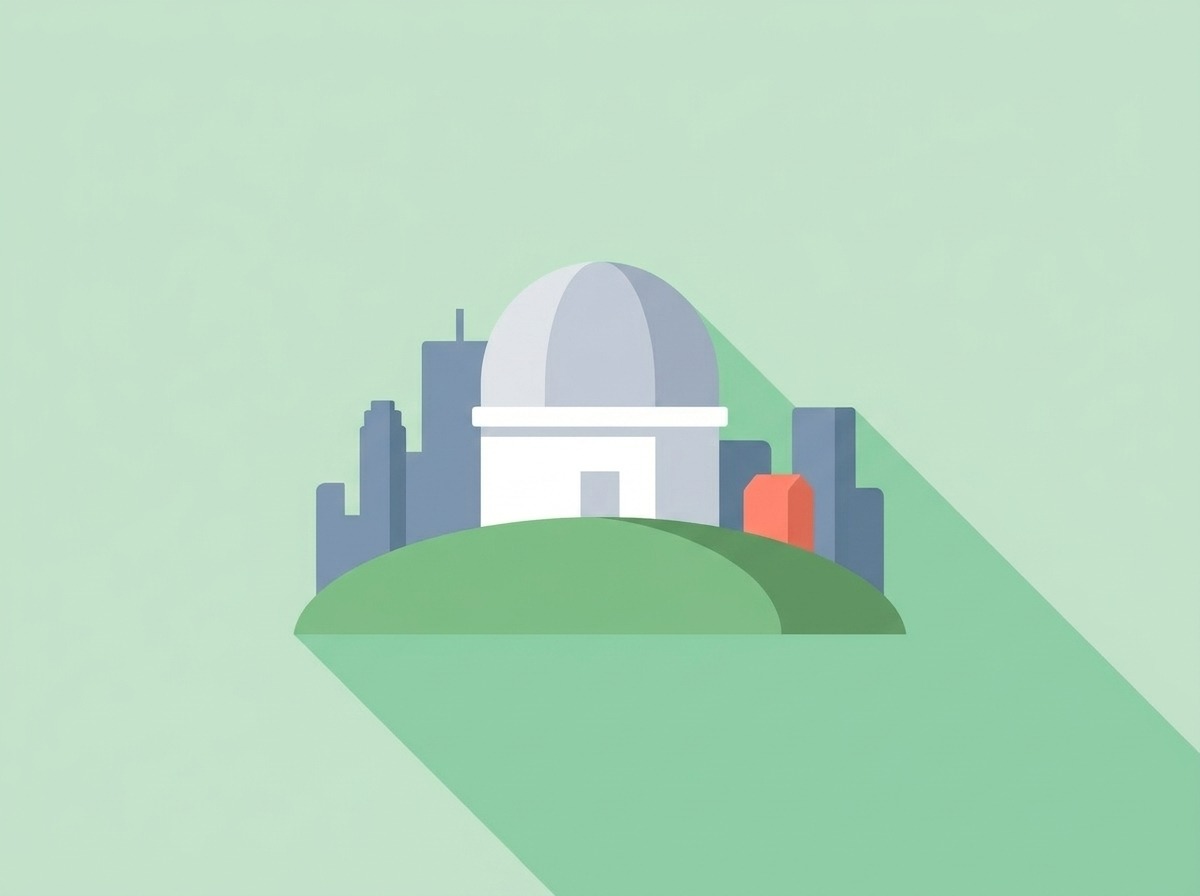 An observatory dome on a green hill, Richmond Hill, illustrated