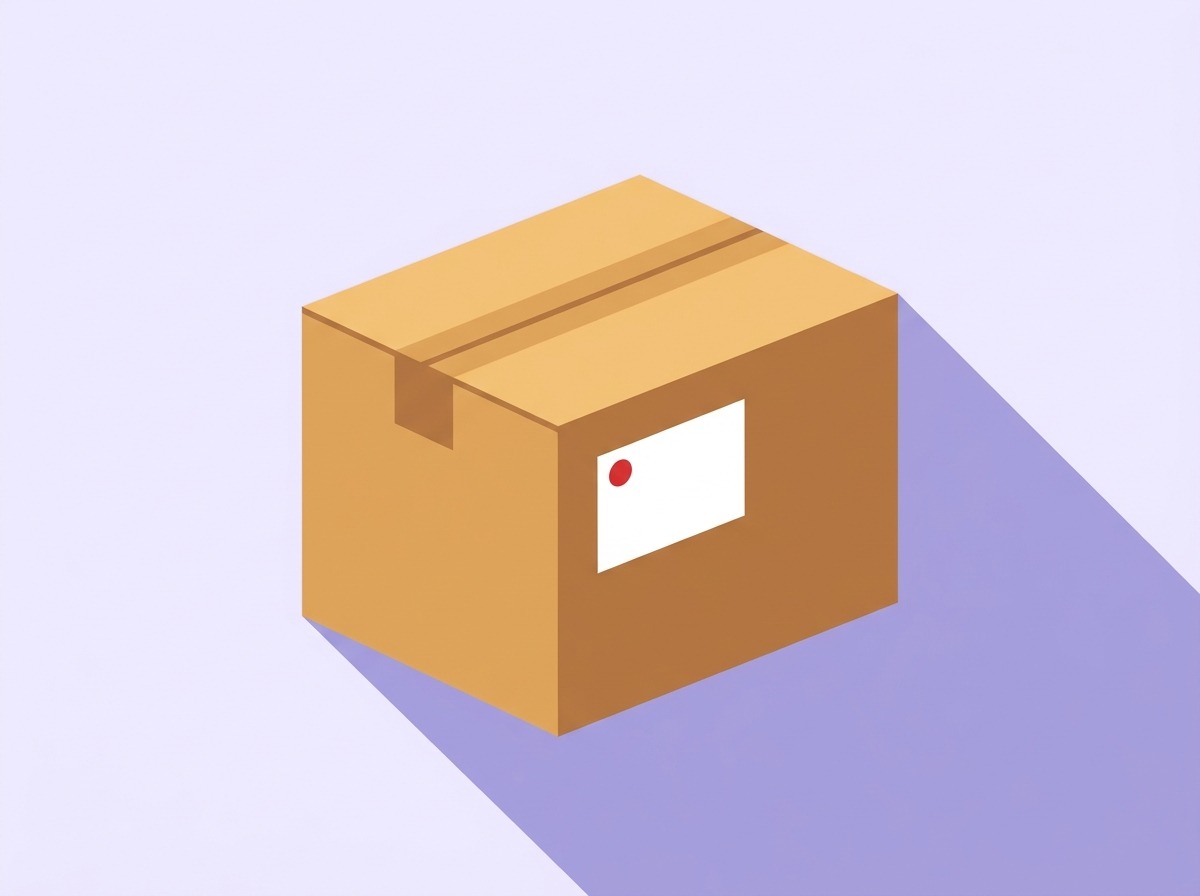 Illustration of a sealed cardboard parcel with a shipping label