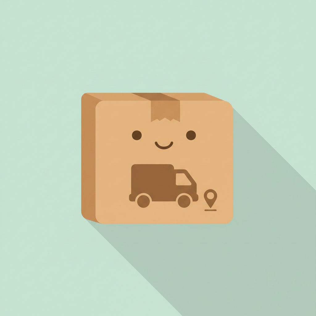Cardboard shipping box with a delivery van