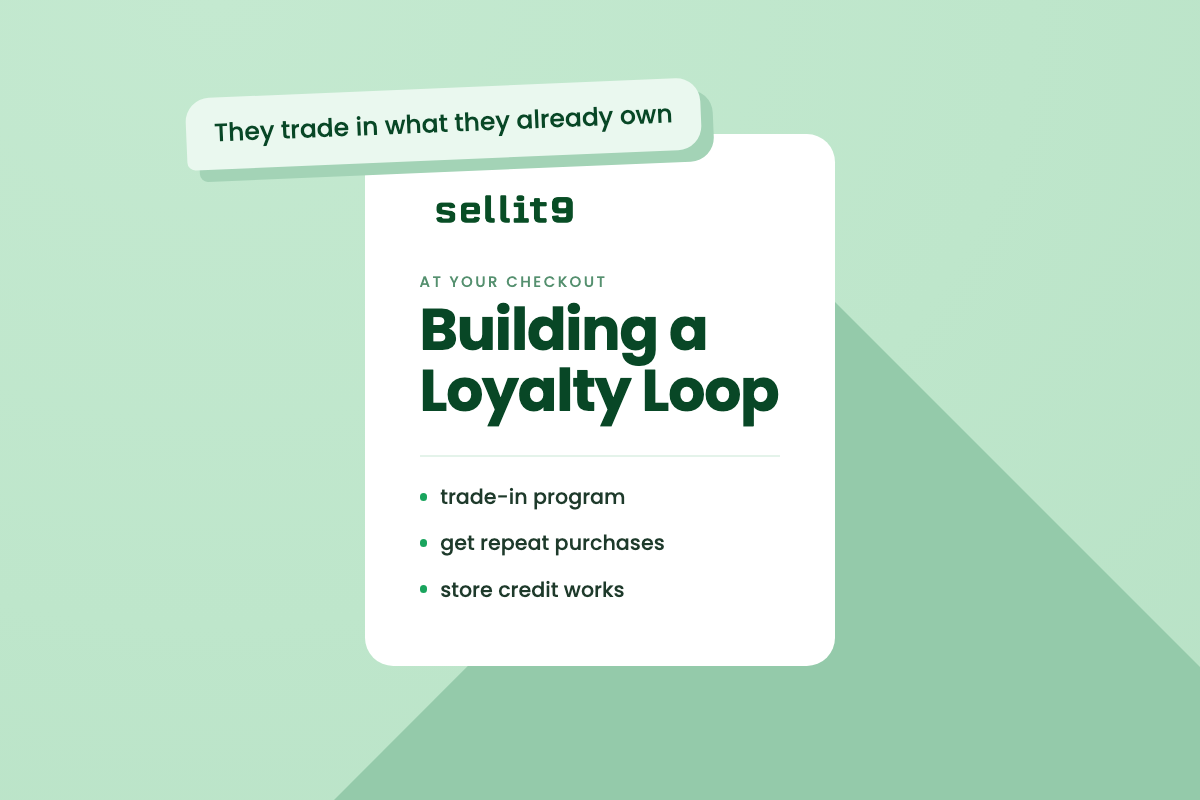 A white SELLIT9 card titled Building a Loyalty Loop, listing trade-in program, repeat purchases and store credit